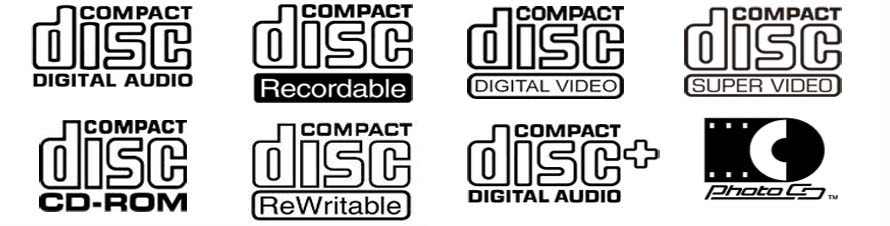 various logos on the side of a DVD/CD burner/writer/reader